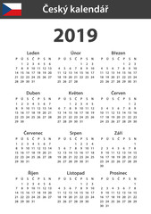 Czech Calendar for 2019. Scheduler, agenda or diary template. Week starts on Monday