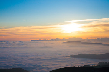 Mountain silhouette at sundown