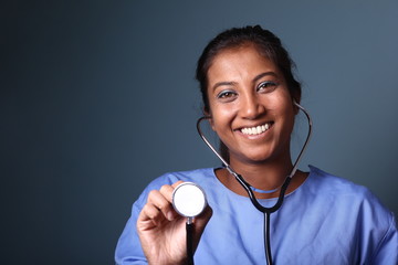 Mixed race healthcare woman