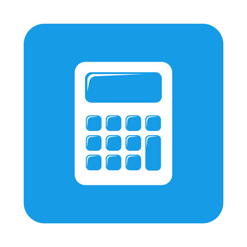 Icono plano calculadora en cuadrado azul