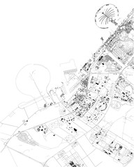 Mappa satellitare di Dubai, Emirati Arabi Uniti, strade della città. Stradario e mappa del centro città