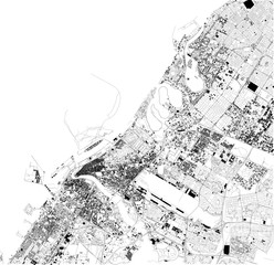 Mappa satellitare di Dubai, Emirati Arabi Uniti, strade della città. Stradario e mappa del centro città