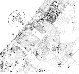 Mappa satellitare di Dubai, Emirati Arabi Uniti, strade della città. Stradario e mappa del centro città