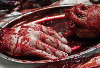 Blood hand zombie fingers red nail