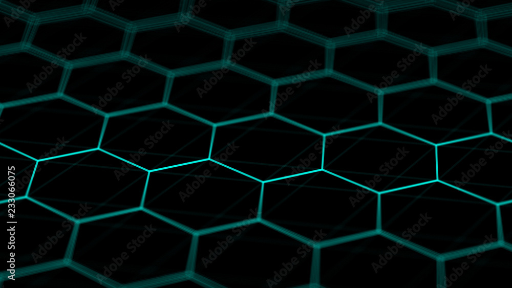Poster Abstract technology background. Futuristic hexagon background. Big data visualization. 3D rendering.