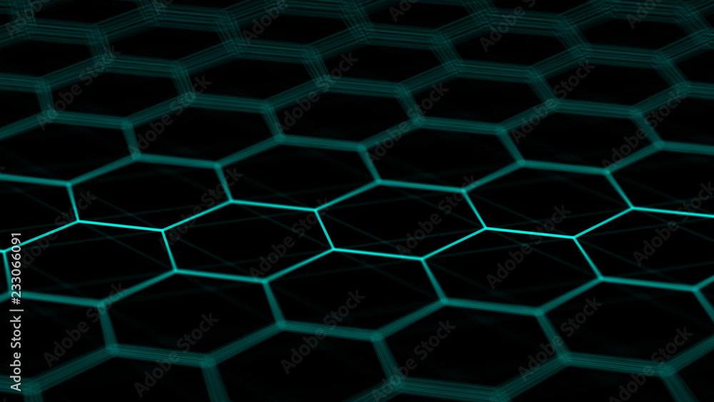 Poster Abstract technology background. Futuristic hexagon background. Big data visualization. 3D rendering.