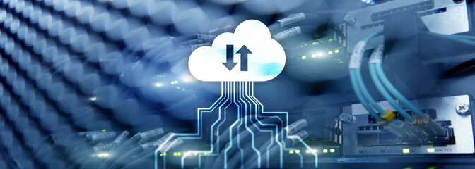 CLoud server and computing, data storage and processing. Internet and technology concept.