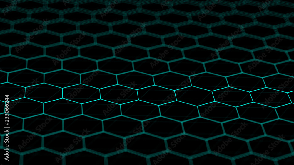 Poster Abstract technology background. Futuristic hexagon background. Big data visualization. 3D rendering.