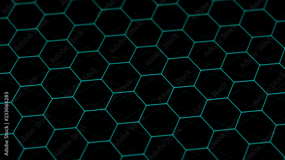 Poster Abstract technology background. Futuristic hexagon background. Big data visualization. 3D rendering.
