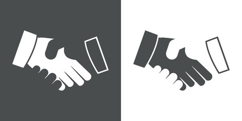 Logotipo apretón de manos espacio negativo en gris y blanco