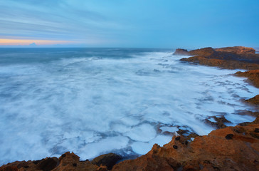 Sunset over the port and North Atlantic Ocean in Essaouira