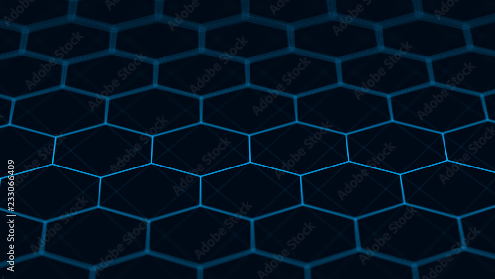 Poster Abstract technology background. Futuristic hexagon background. Big data visualization. 3D rendering.