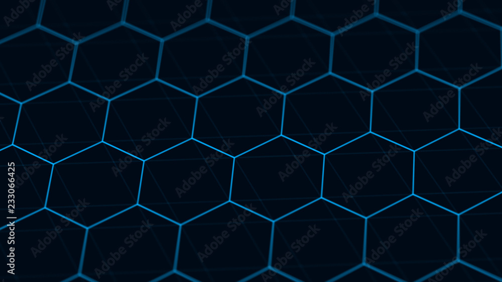 Poster Abstract technology background. Futuristic hexagon background. Big data visualization. 3D rendering.