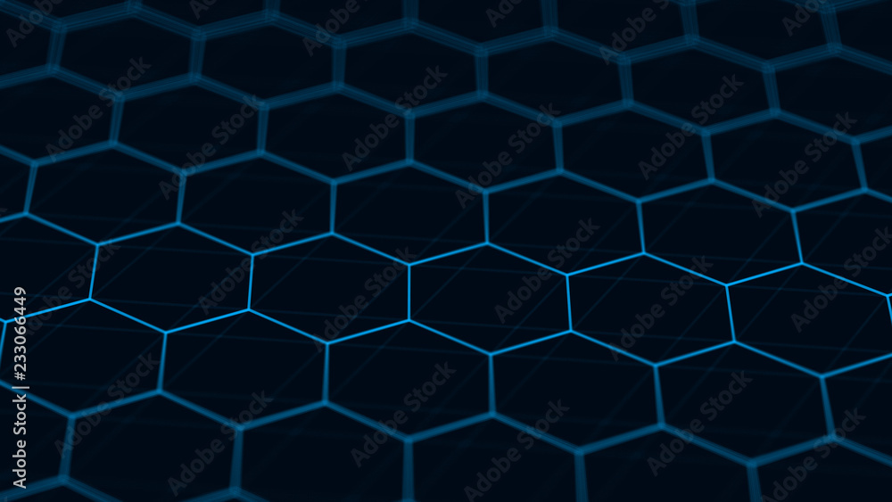 Poster Abstract technology background. Futuristic hexagon background. Big data visualization. 3D rendering.