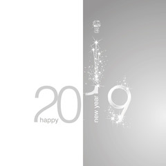2019 shining New Year firework champagne white silver grey illustration