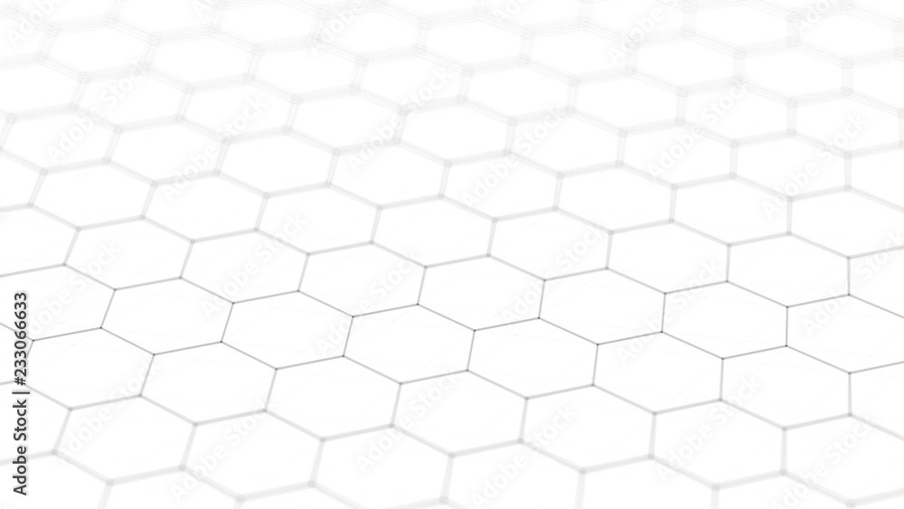 Aufkleber Abstract white futuristic background. Background with hexagons. Connecting dots and lines on white background. 4k rendering.
