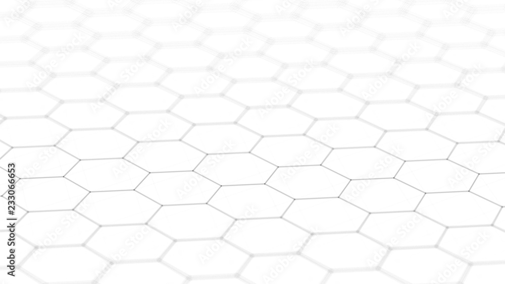 Aufkleber Abstract white futuristic background. Background with hexagons. Connecting dots and lines on white background. 4k rendering.