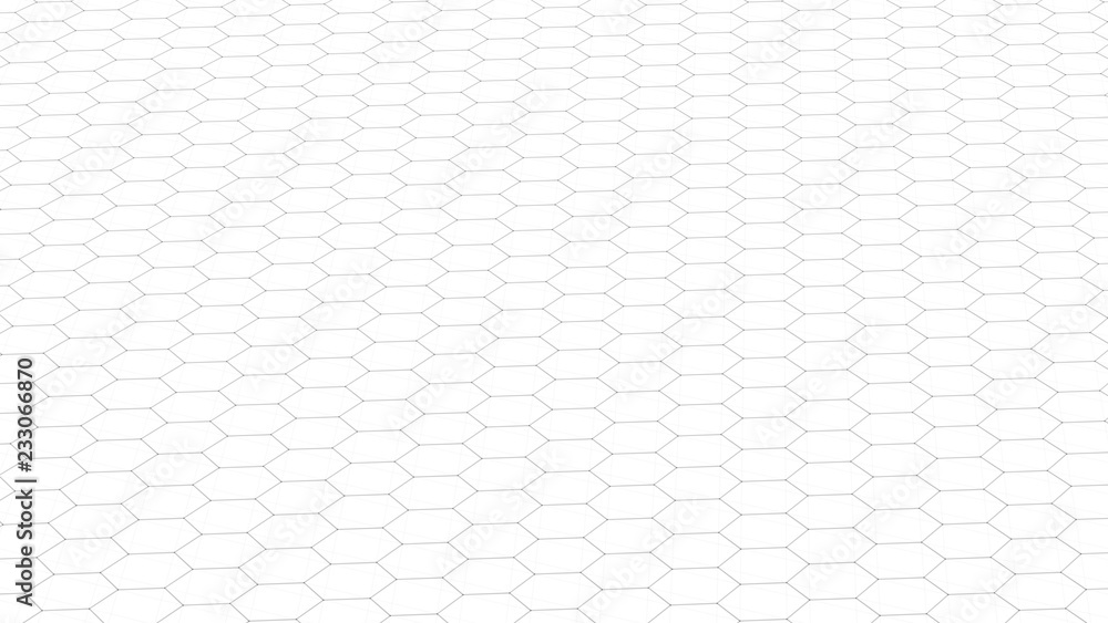 Poster Abstract white futuristic background. Background with hexagons. Connecting dots and lines on white background. 4k rendering.