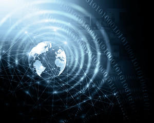 Best Internet Concept of global business. Globe, glowing lines on technological background. Wi-Fi, rays, symbols Internet, 3D illustration