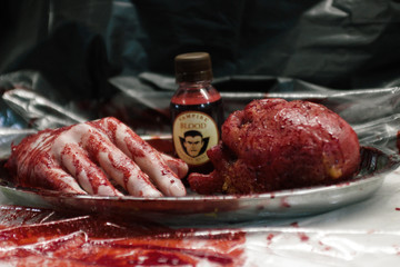 Blood hand zombie fingers red nail