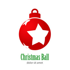 Obraz premium Logotipo con texto Christmas Ball con tres estrellas perspectiva en bola de color rojo