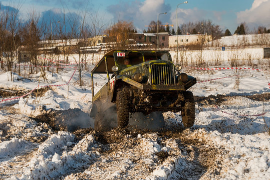 Off road car  overcomes the track