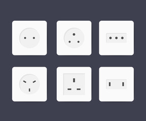 Power socket icon set. World standards for different country plugs. Vector illustration.
