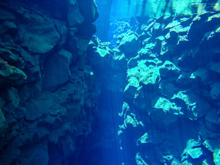 Silfra - absolutely clear blue water between continental plates in Iceland