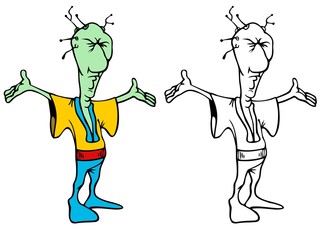 Alien guru meditating. Comes with bonus black outline version.