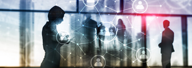 People relation and organization structure. Social media. Business and communication technology...