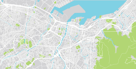 Urban vector city map of Kitakyushu, Japan