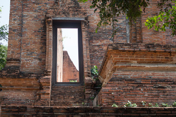 ancient old brick temple door and wall