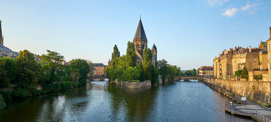 Panoramic View Of Protestant New Temple (Temple Neuf) Church Island at Metz France