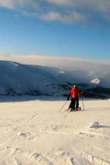 Skiers in Khibiny, Kirovsk, Russia