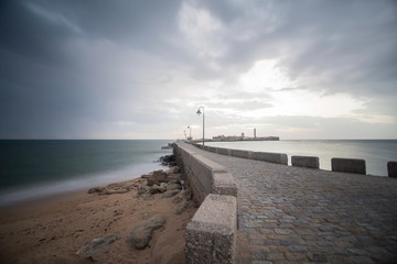 Twilight in Cadiz beach Andalusia Spain