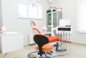 Dental clinic. Reception, examination of the patient. Teeth care. Modern interior of the dental clinic