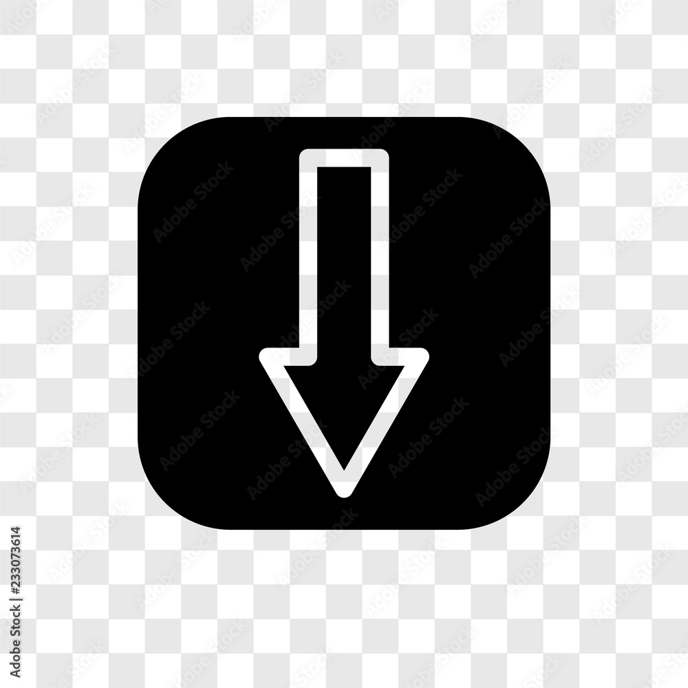 Poster down arrow vector icon isolated on transparent background, down arrow transparency logo design