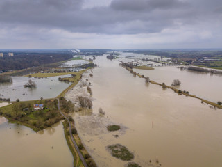Flooded river landscape in winter