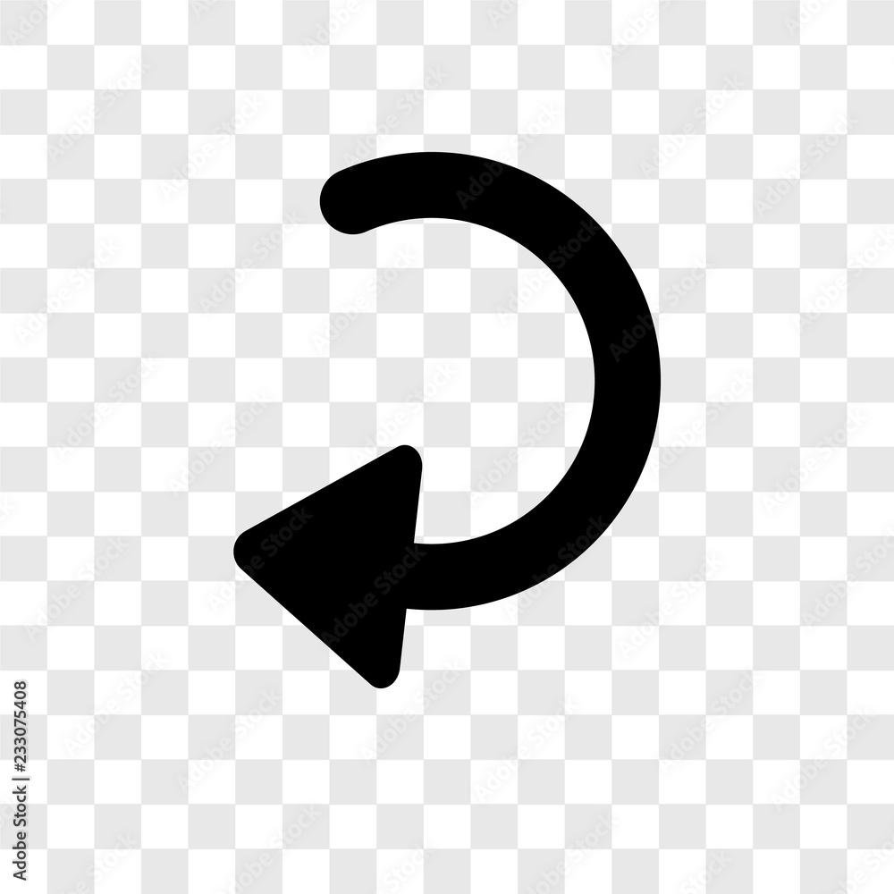 Aufkleber curved down left arrow vector icon isolated on transparent background, curved down left arrow transp