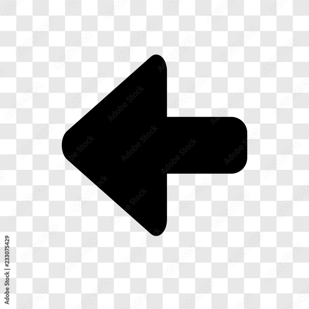 Poster left arrow vector icon isolated on transparent background, left arrow transparency logo design