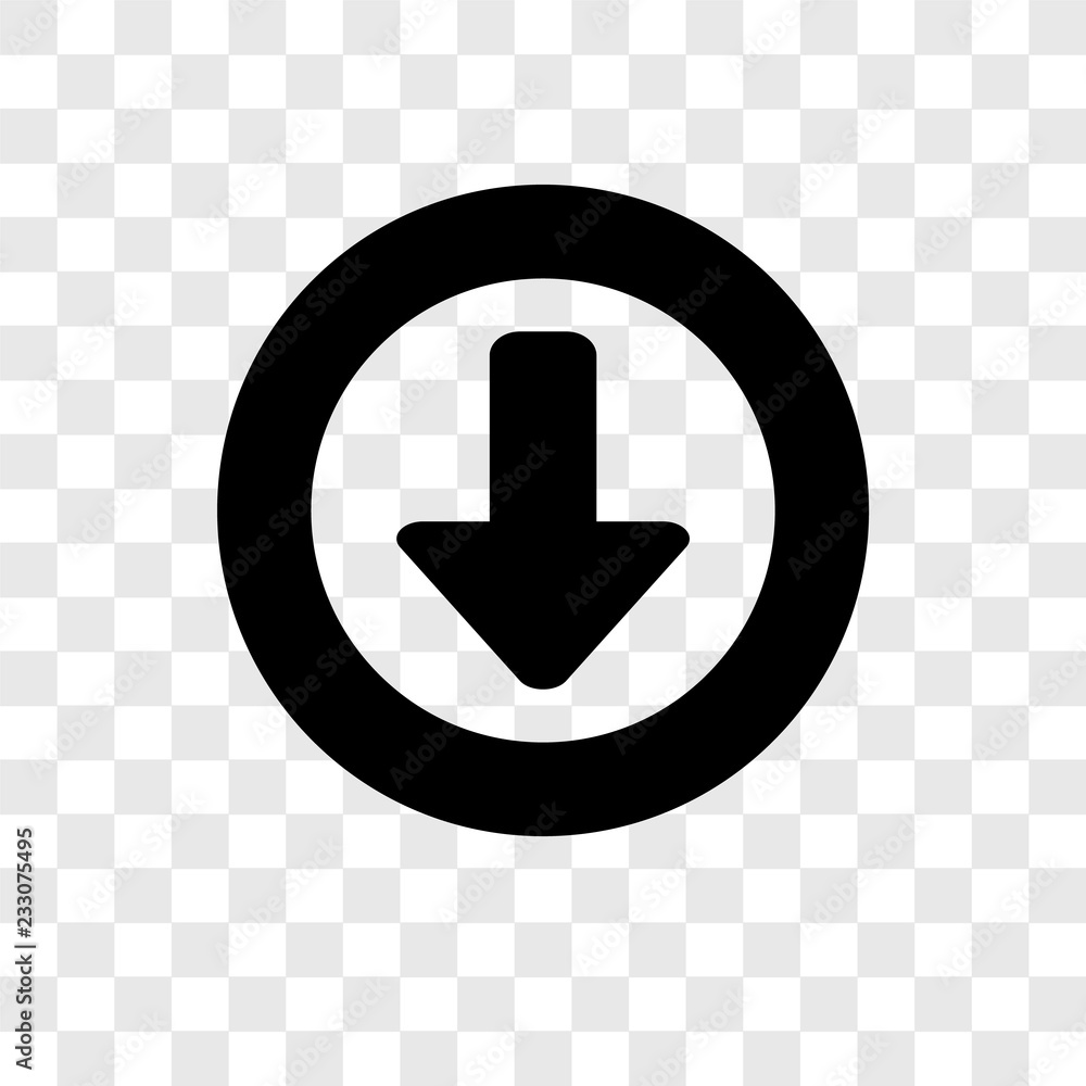 Poster down arrow vector icon isolated on transparent background, down arrow transparency logo design