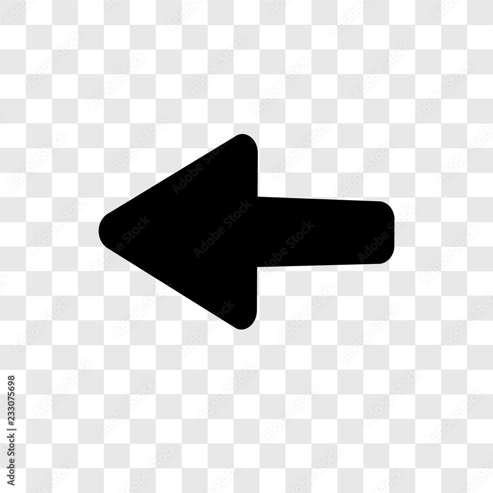 Poster left arrow vector icon isolated on transparent background, left arrow transparency logo design
