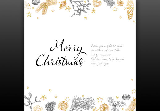 Christmas Card Layout with Illustrations
