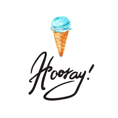 Eskimo Ice Cream icons. Hooray! Watercolor illustration.