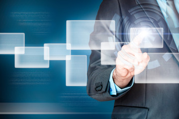 Business man working with a virtual screen. Business, technology and internet concepts