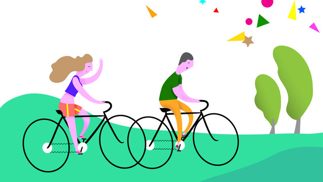 People on a bike ride. Vector illustration.