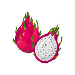 Cartoon fresh Red dragon fruit isolated on white