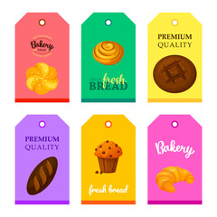 Vector cards shop bakery with breads set