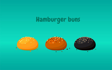 Buns and rolls assortment. Black and white humburger buns.
