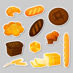 Bread. Stickers set isolated. Bakery - cartoon style